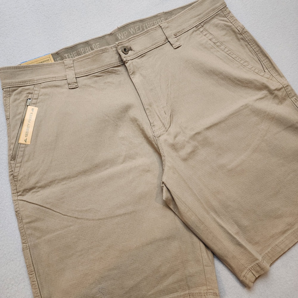 Weatherproof Men's Utility Shorts 38 NWT Khaki Stretch Ripstop 10" Cargo Work